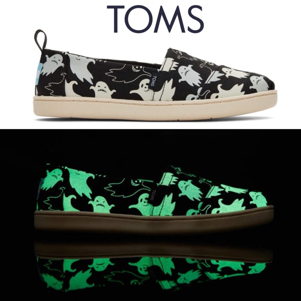 TOMS Alpargatas Ghost Print Pattern Glow In The Dark Slip-Ons 1 Youth Kid